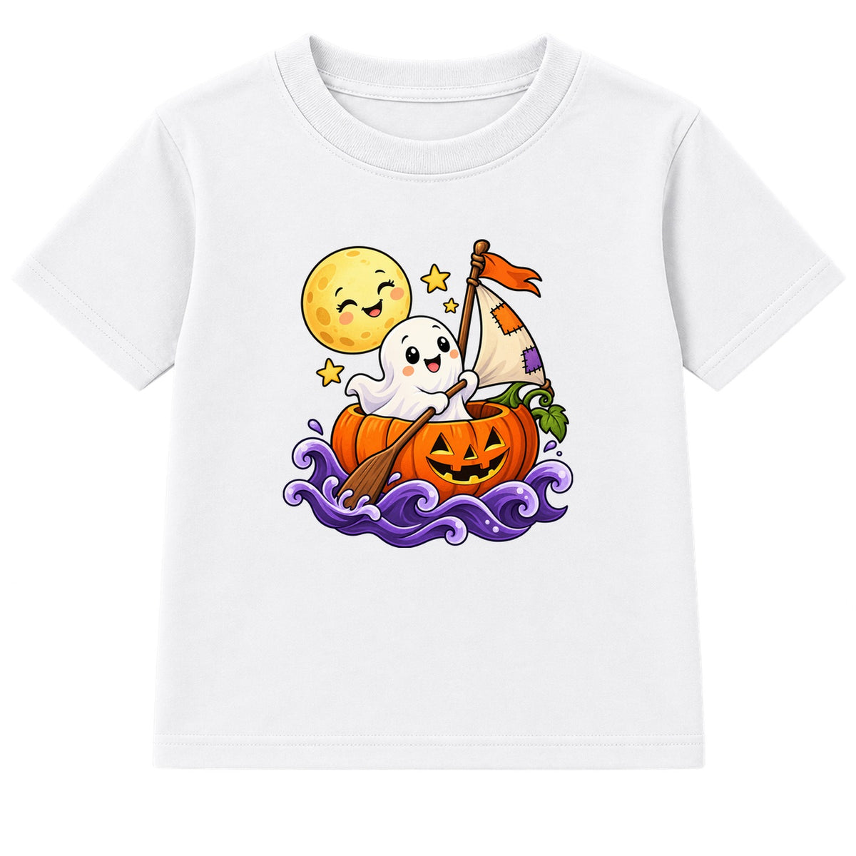 Pumpkin Boat Ghost kids Halloween t-shirt - White