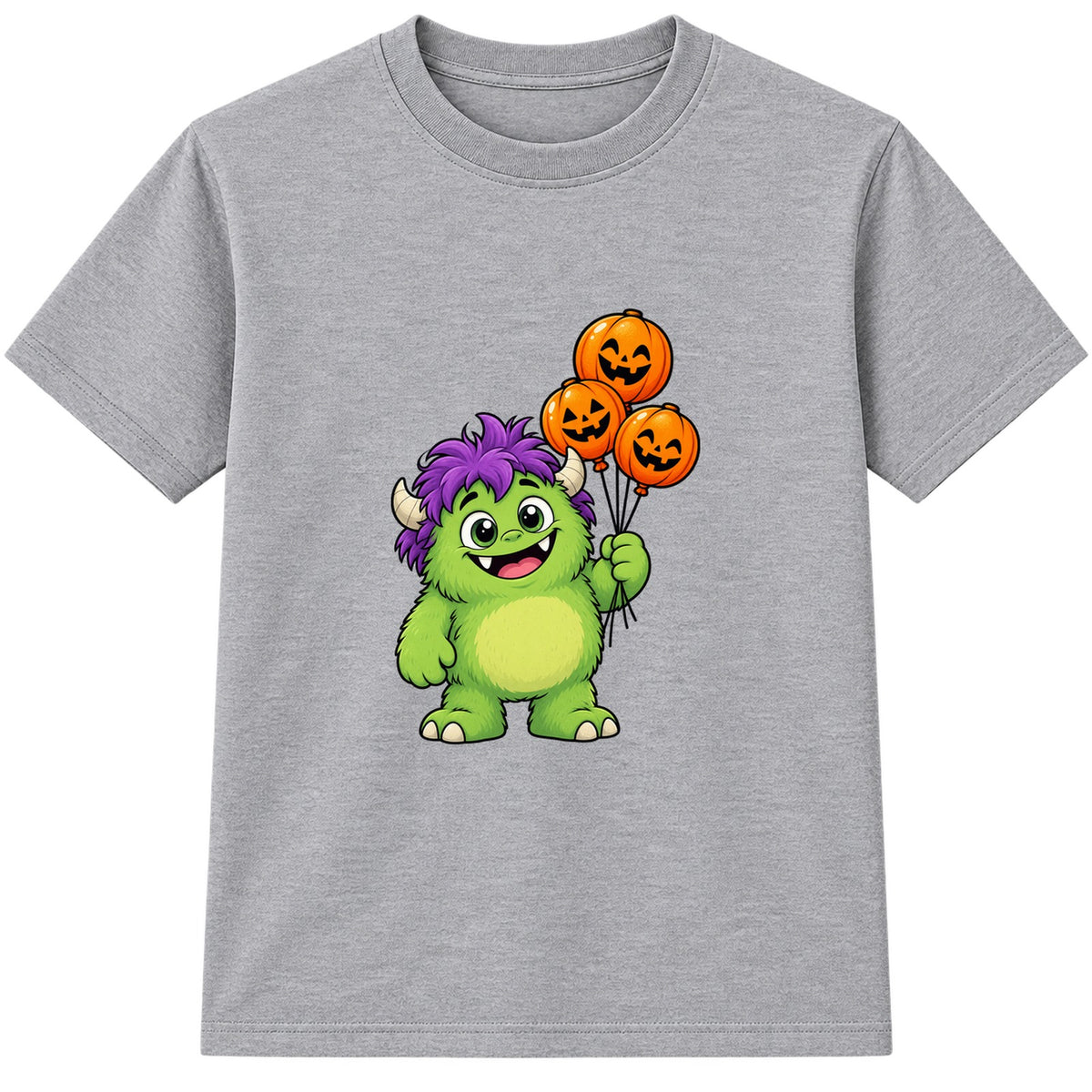 Friendly Green Monster kids Halloween t-shirt - Heather Grey