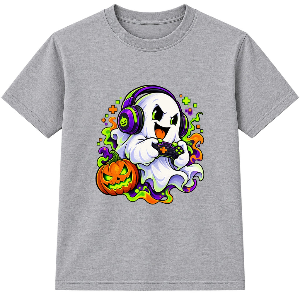 Ghost Gamer kids Halloween t-shirt - Heather Grey