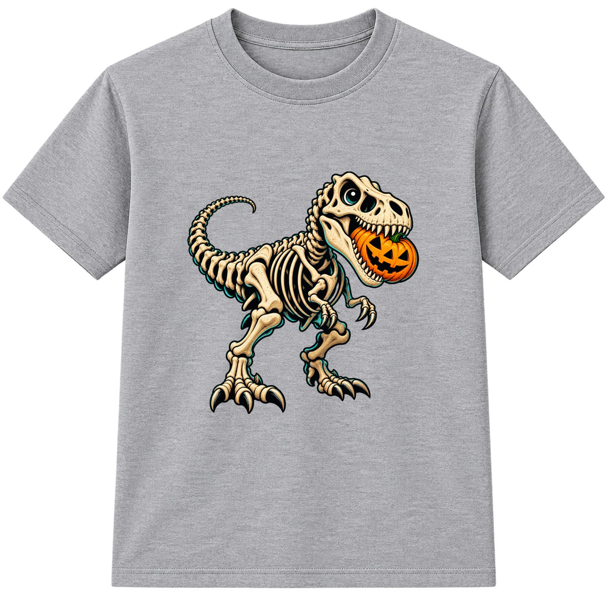 Skeleton T-Rex kids Halloween t-shirt - Heather Grey