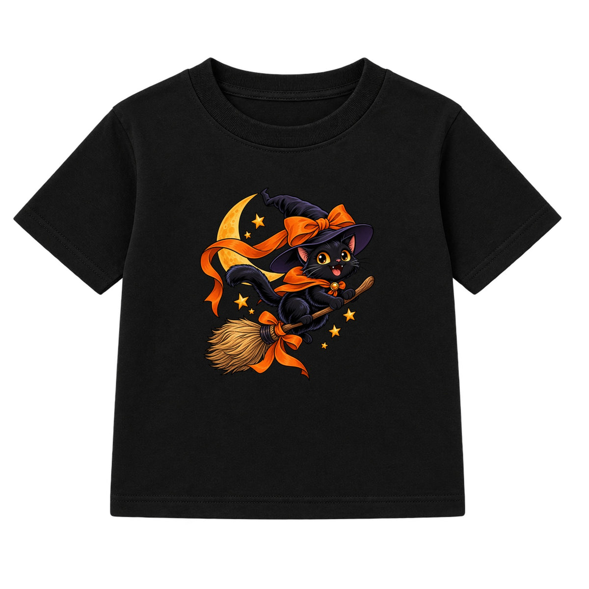 Broomstick Cat kids Halloween t-shirt - Black