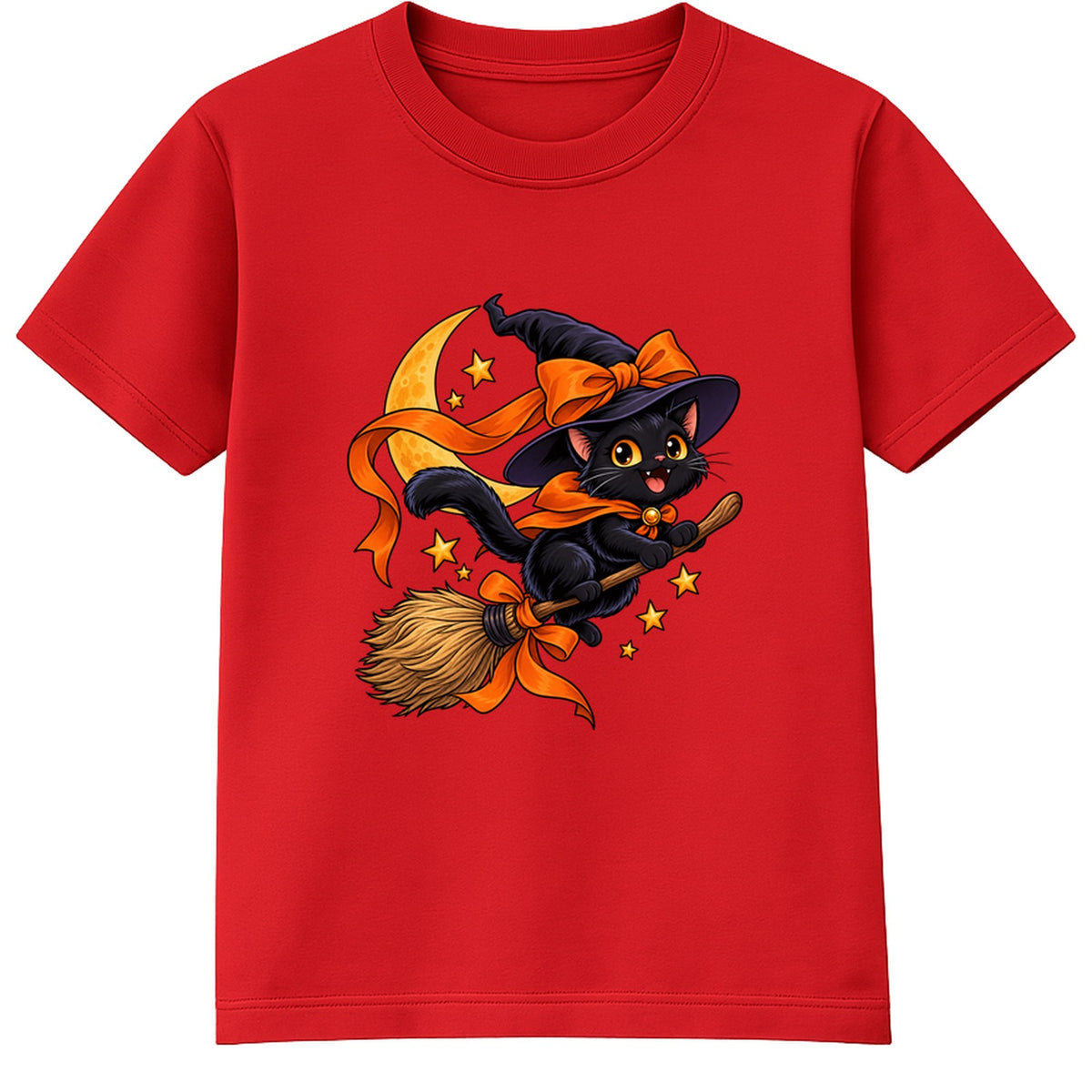 Broomstick Cat kids Halloween t-shirt - Red