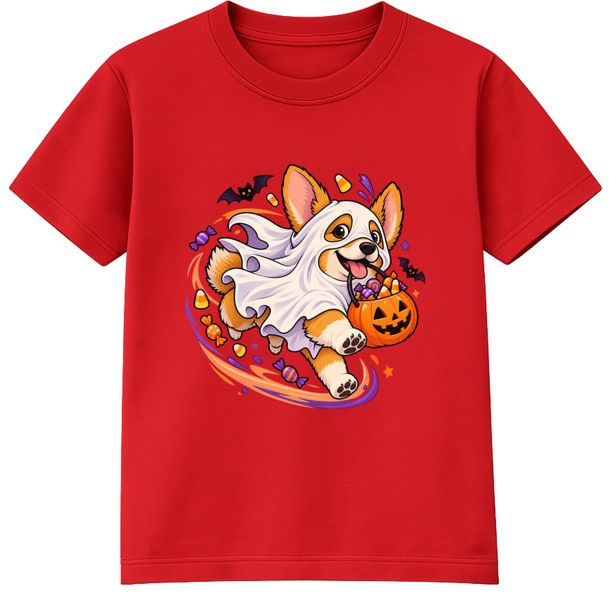 Ghost Corgi kids Halloween t-shirt - Red