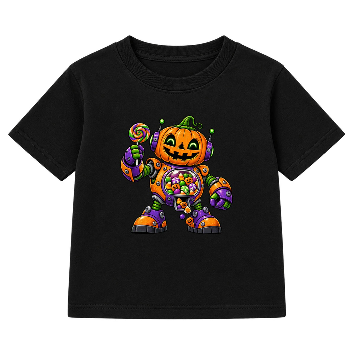 Pumpkin Robot kids Halloween t-shirt - Black