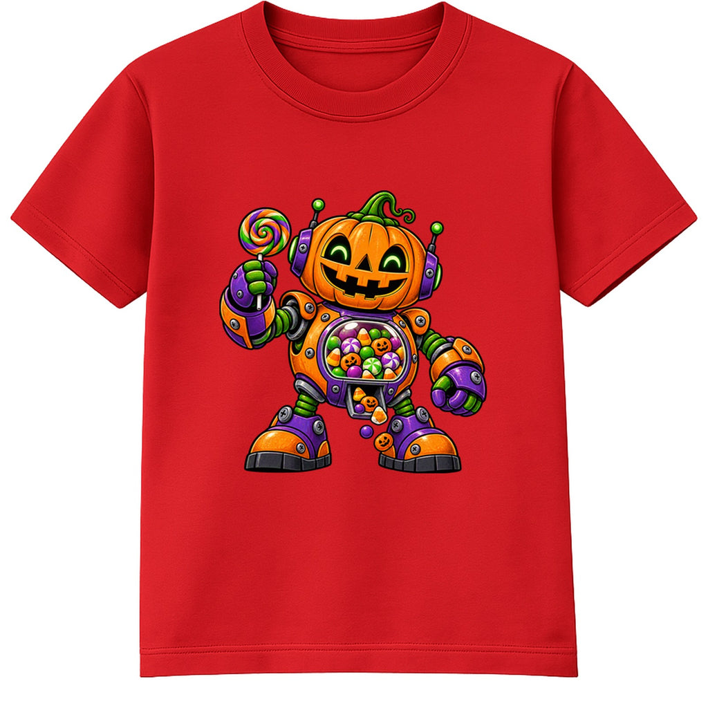Pumpkin Robot kids Halloween t-shirt - Red