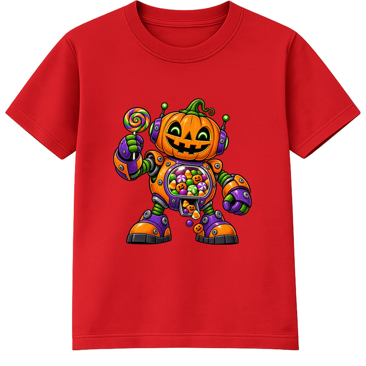 Pumpkin Robot kids Halloween t-shirt - Red