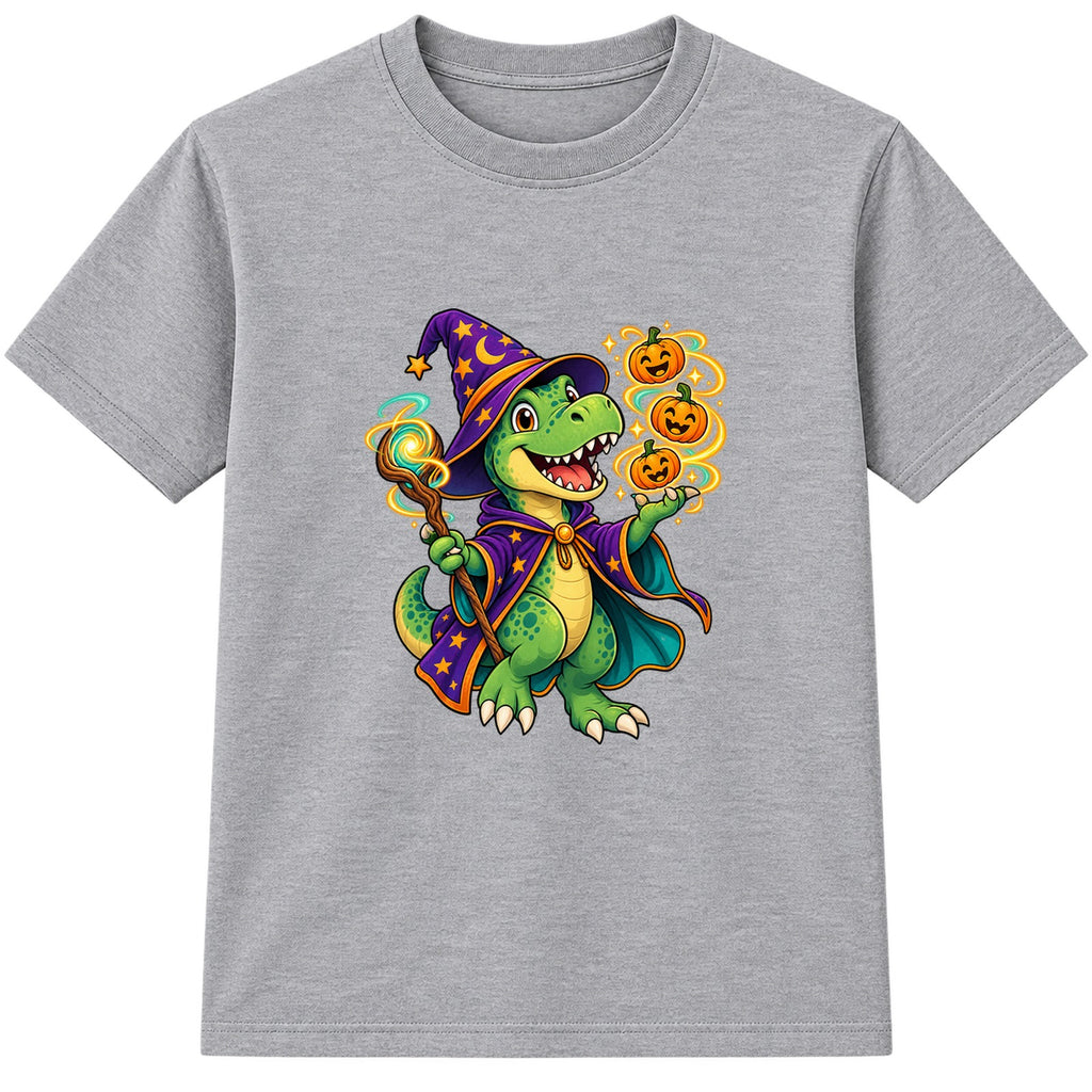 Wizard Dino kids Halloween t-shirt - Heather Grey