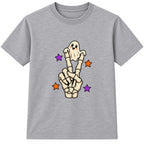 Peace Out Skeleton kids Halloween t-shirt - Heather Grey