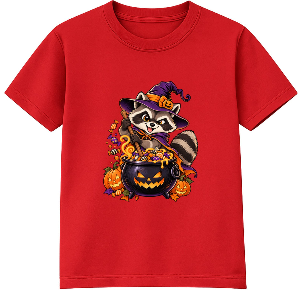 Raccoon Witch kids Halloween t-shirt - Red