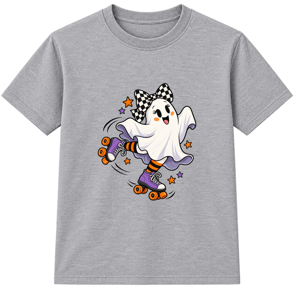 Roller Skate Ghost kids Halloween t-shirt - Heather Grey