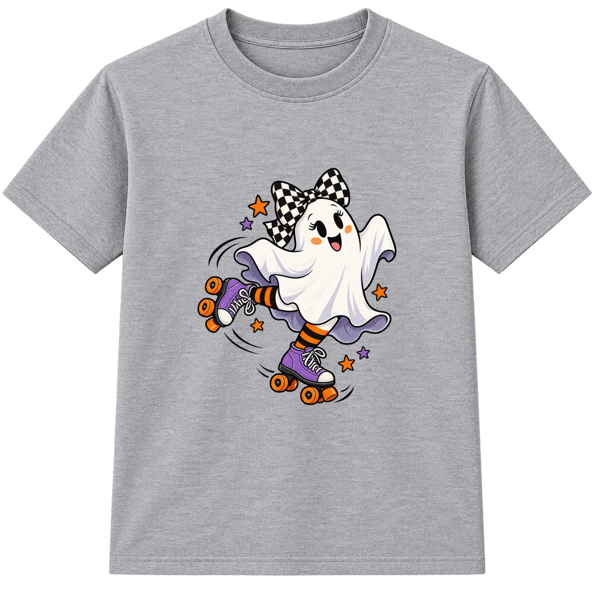 Roller Skate Ghost kids Halloween t-shirt - Heather Grey