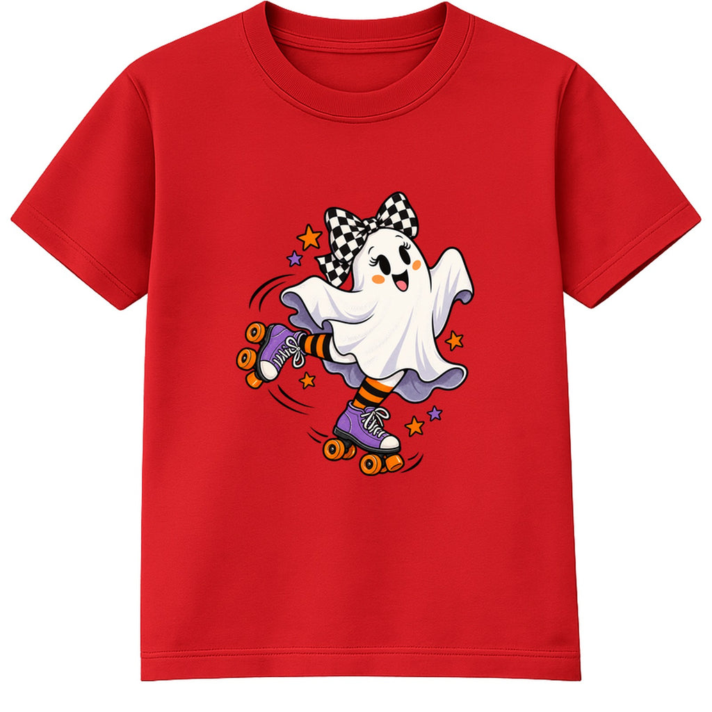 Roller Skate Ghost kids Halloween t-shirt - Red