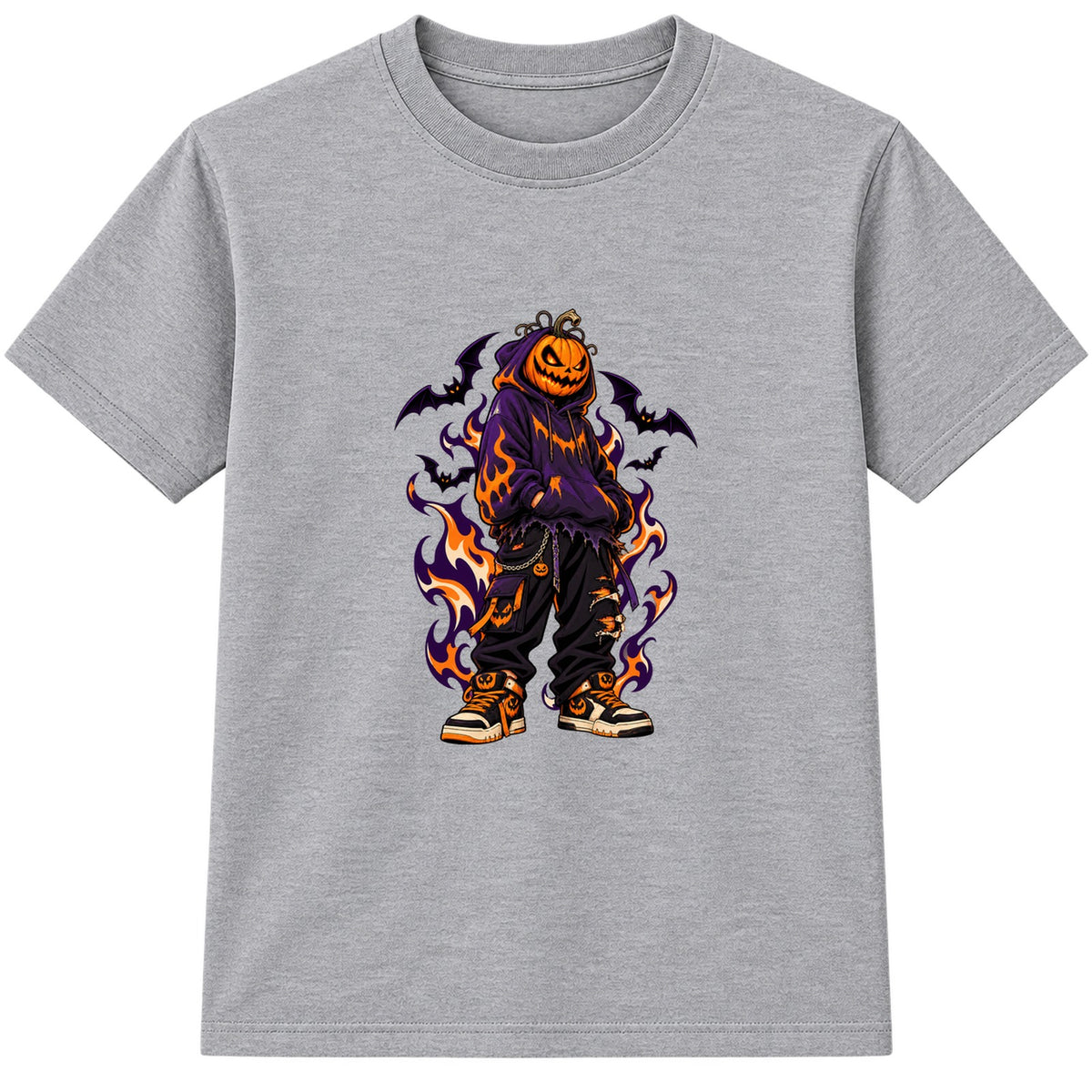 Hoodie Pumpkin adult Halloween t-shirt - Heather Grey