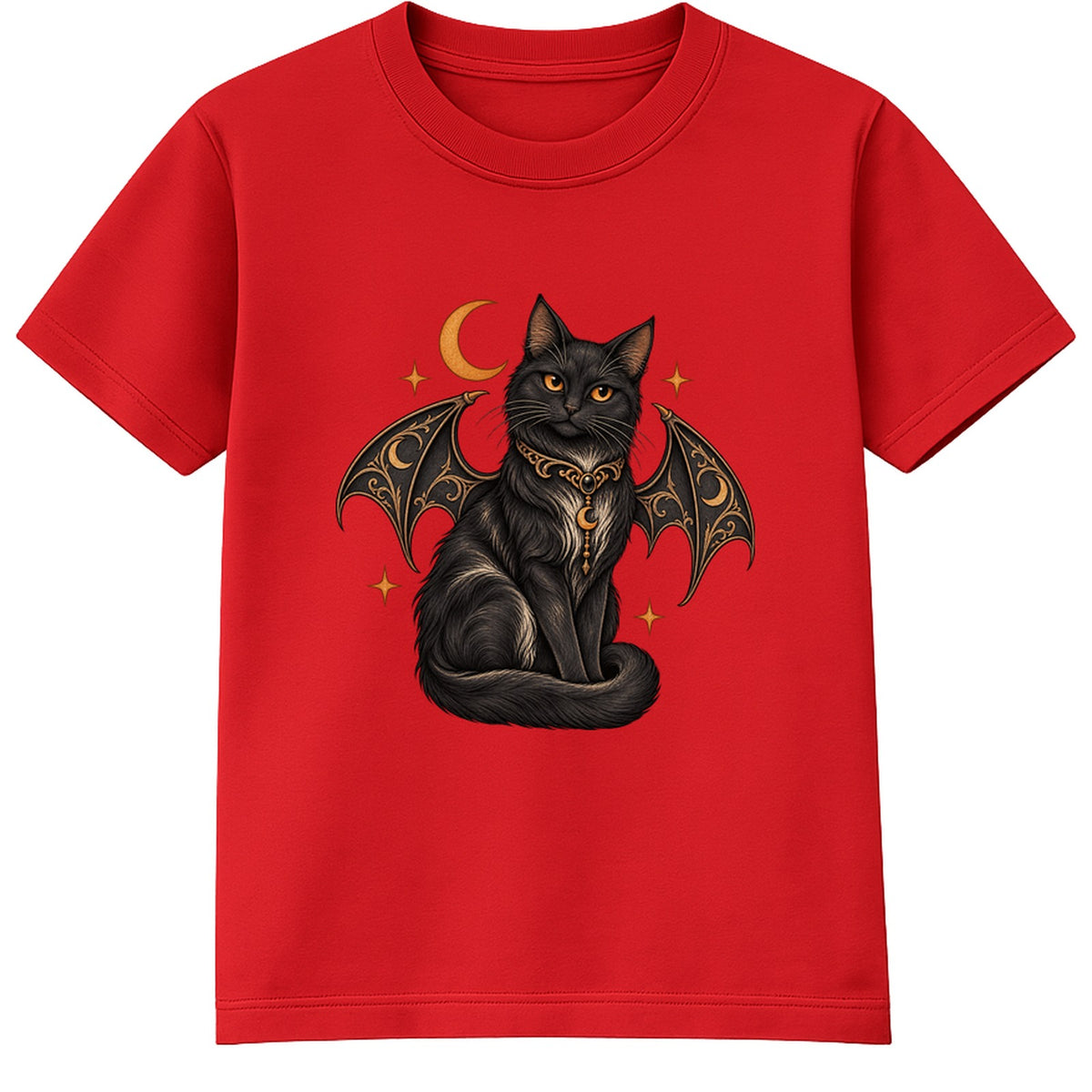 Crescent Moon Cat adult Halloween t-shirt - Red