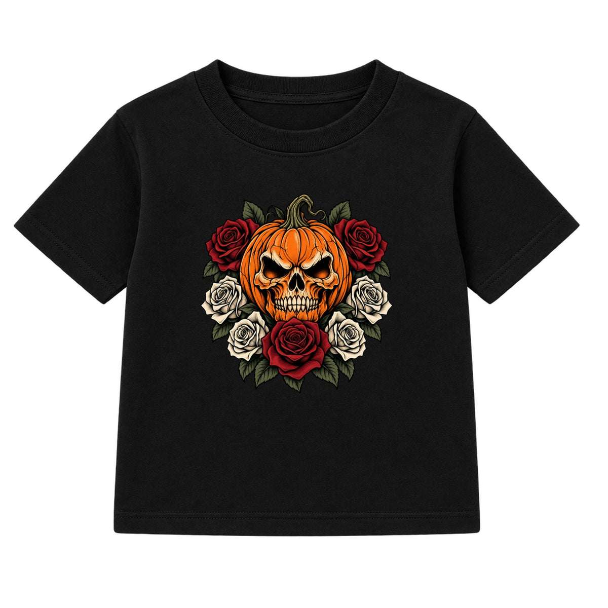 Rose Pumpkin Skull adult Halloween t-shirt - Black