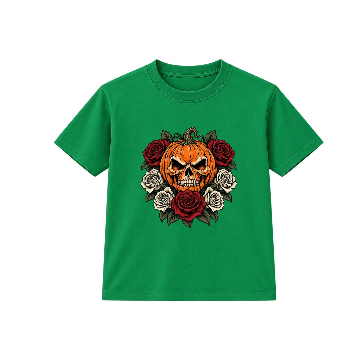 Rose Pumpkin Skull adult Halloween t-shirt - Green