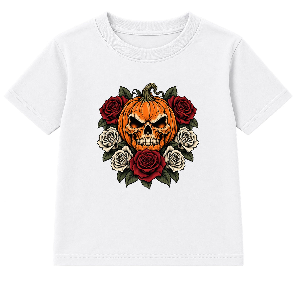 Rose Pumpkin Skull adult Halloween t-shirt - White