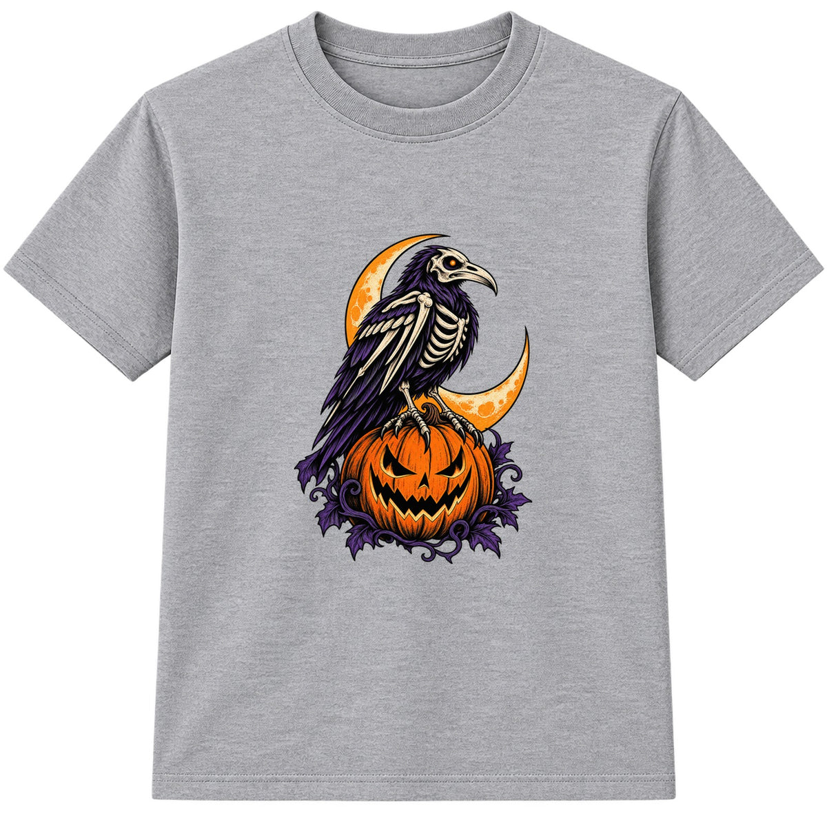Skeleton Raven adult Halloween t-shirt - Heather Grey