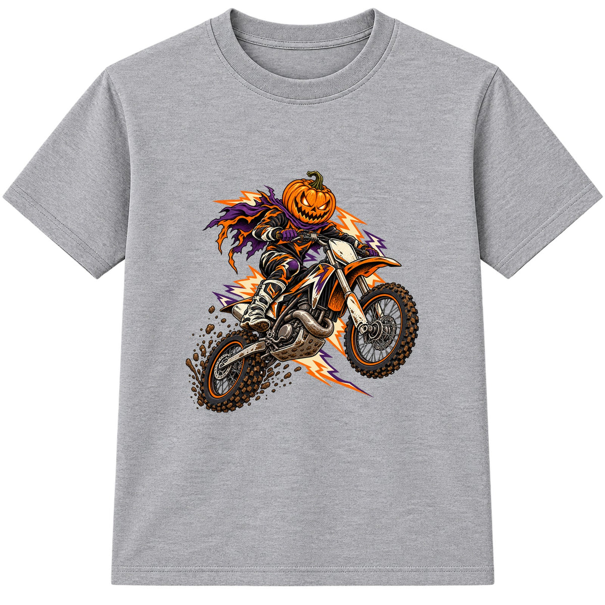 Motocross Pumpkin adult Halloween t-shirt - Heather Grey