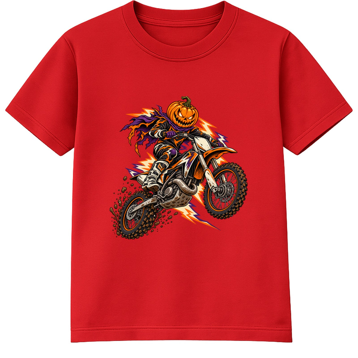 Motocross Pumpkin adult Halloween t-shirt - Red