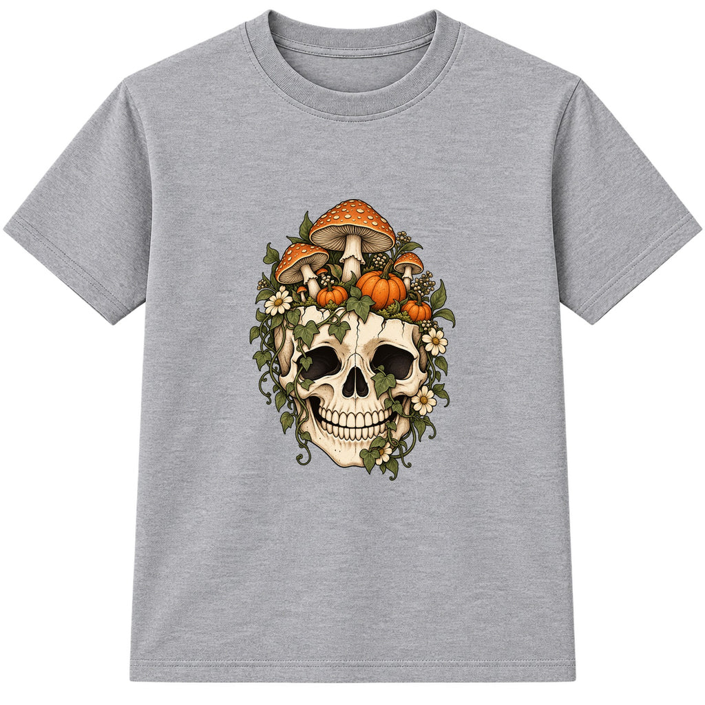 Mushroom Skull adult Halloween t-shirt - Heather Grey