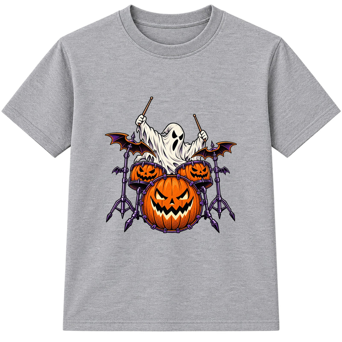 Drummer Ghost kids Halloween t-shirt - Heather Grey