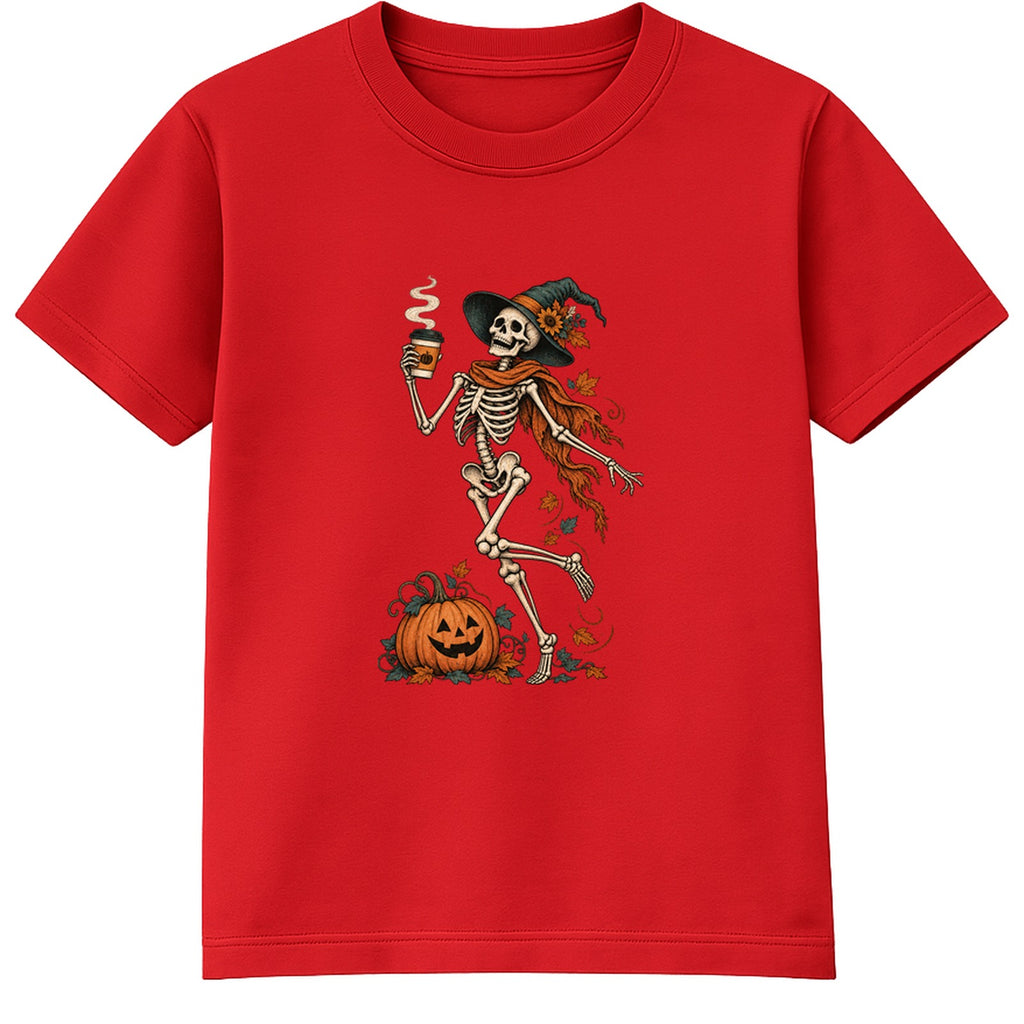 Coffee Skeleton adult Halloween t-shirt - Red