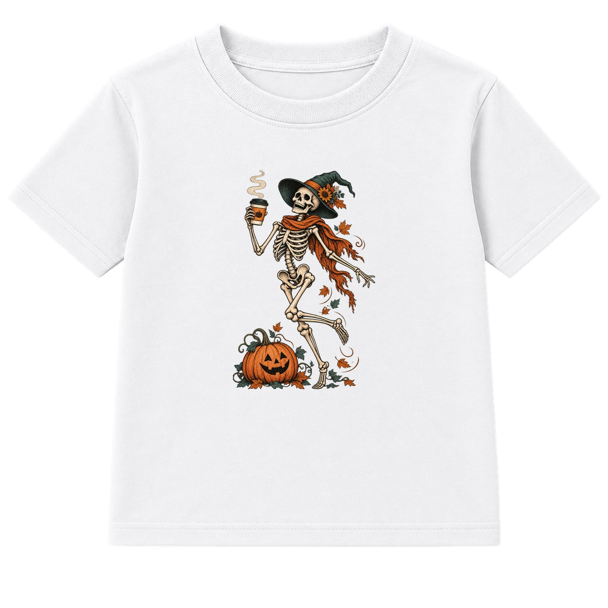 Coffee Skeleton adult Halloween t-shirt - White