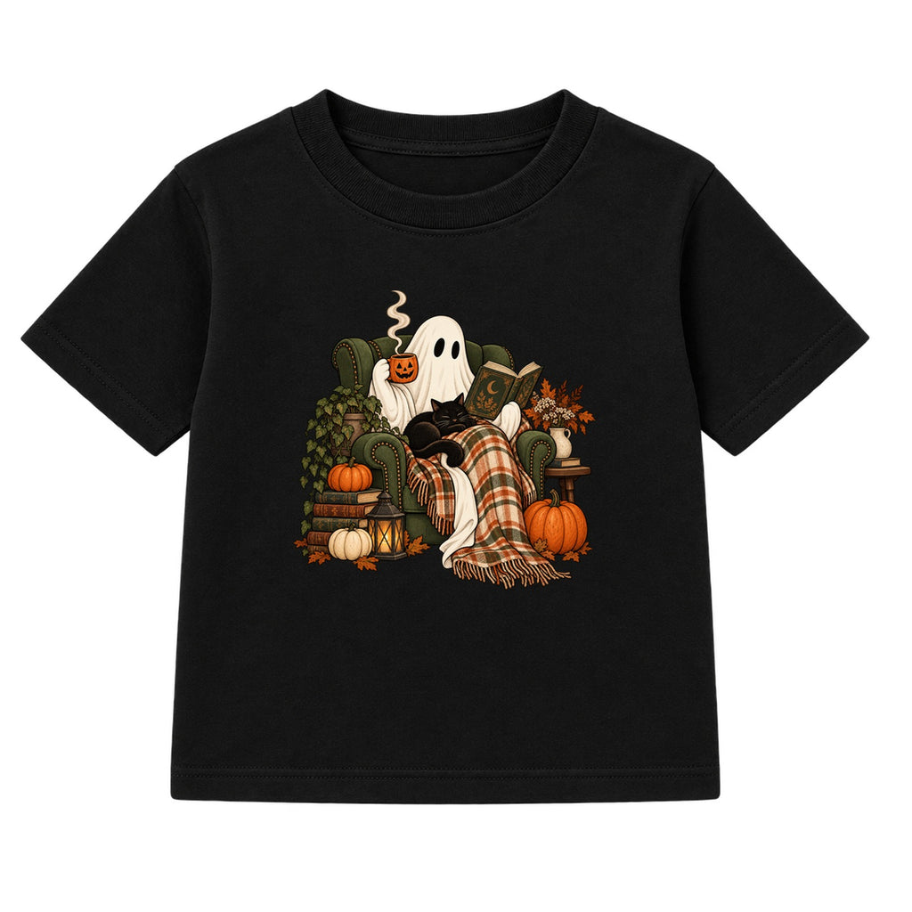 Cosy Reading Ghost adult Halloween t-shirt - Black
