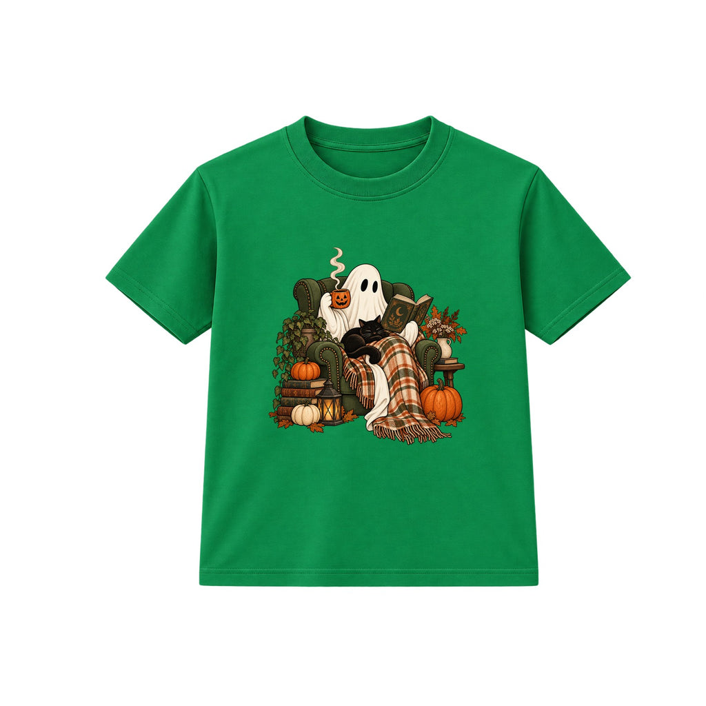 Cosy Reading Ghost adult Halloween t-shirt - Green