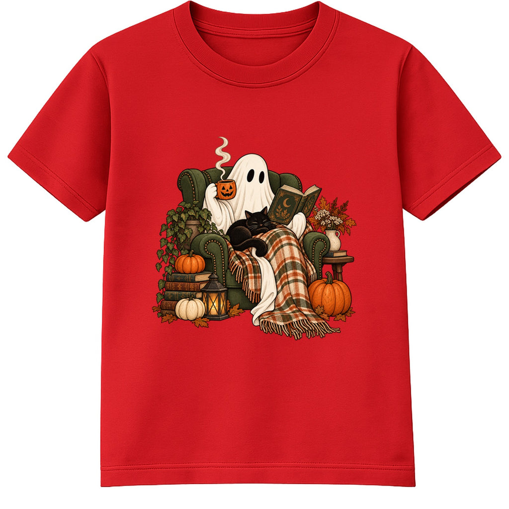 Cosy Reading Ghost adult Halloween t-shirt - Red