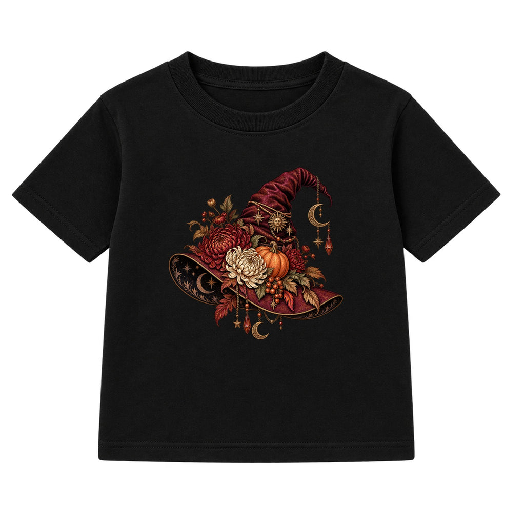 Floral Witch Hat adult Halloween t-shirt - Black