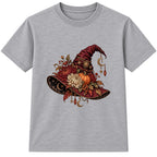 Floral Witch Hat adult Halloween t-shirt - Heather Grey