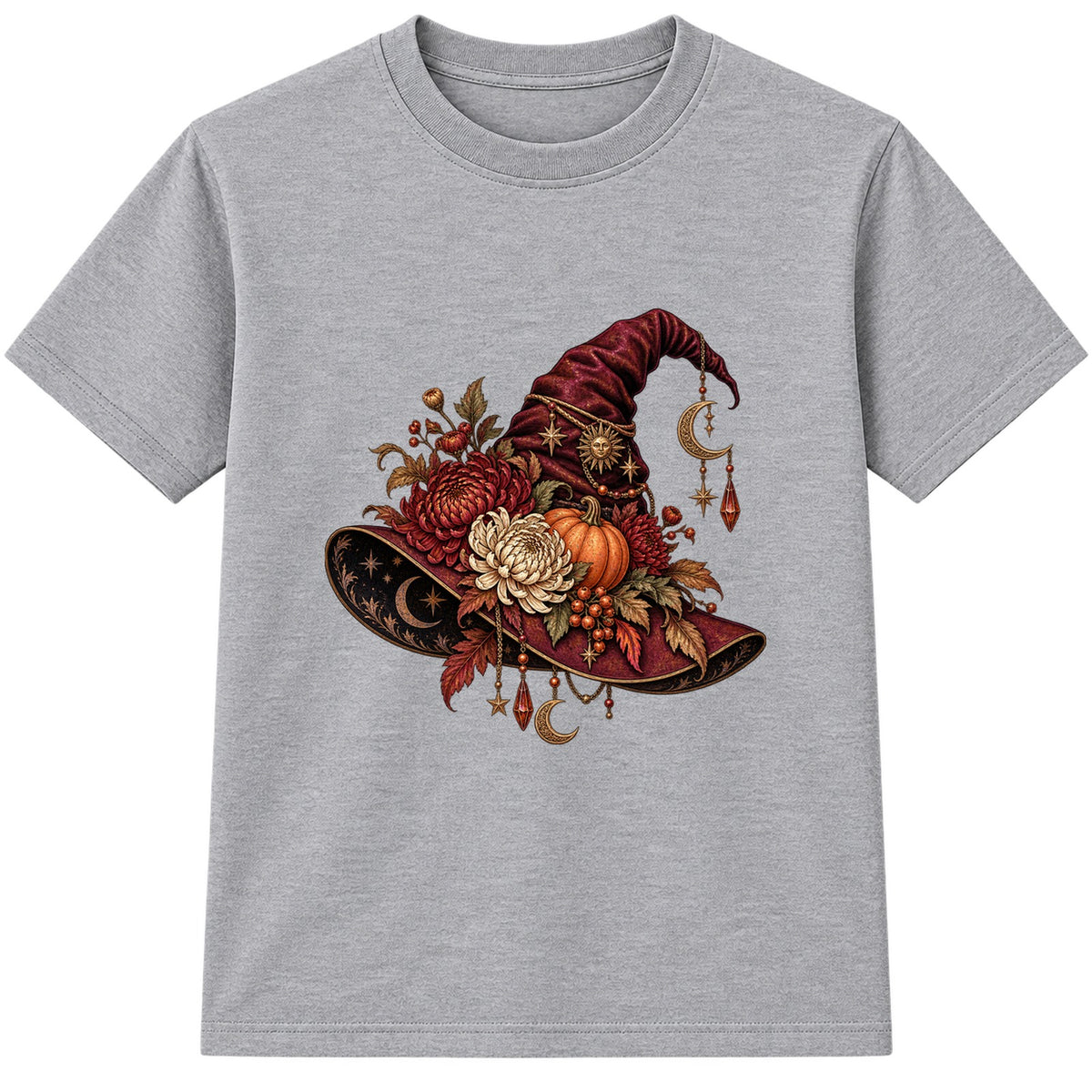 Floral Witch Hat adult Halloween t-shirt - Heather Grey