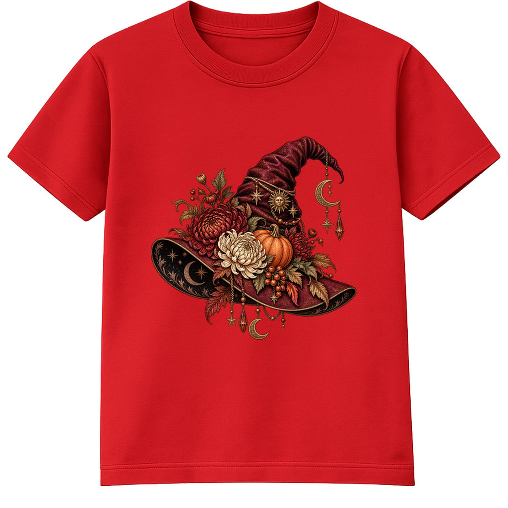 Floral Witch Hat adult Halloween t-shirt - Red