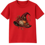 Floral Witch Hat adult Halloween t-shirt - Red