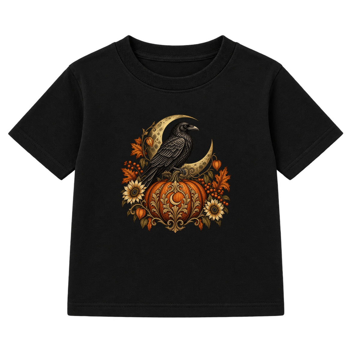 Raven and Pumpkin adult Halloween t-shirt - Black