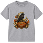 Raven and Pumpkin adult Halloween t-shirt - Heather Grey