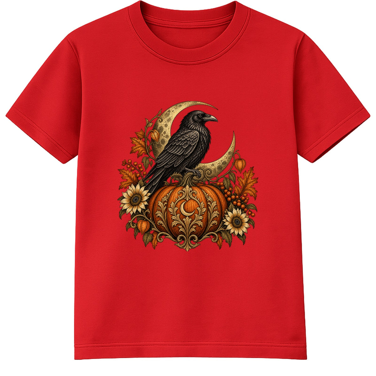 Raven and Pumpkin adult Halloween t-shirt - Red