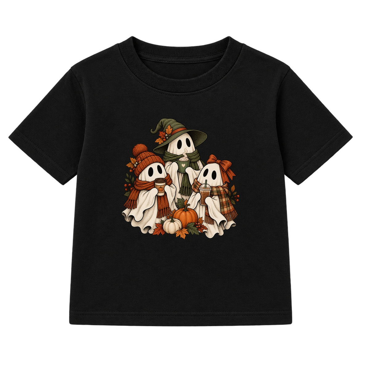 Coffee Ghosts adult Halloween t-shirt - Black