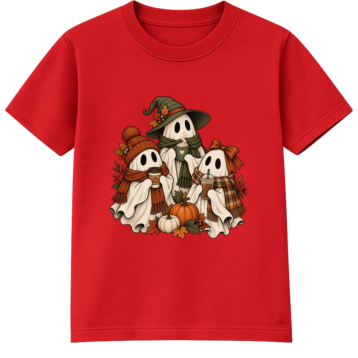 Coffee Ghosts adult Halloween t-shirt - Red