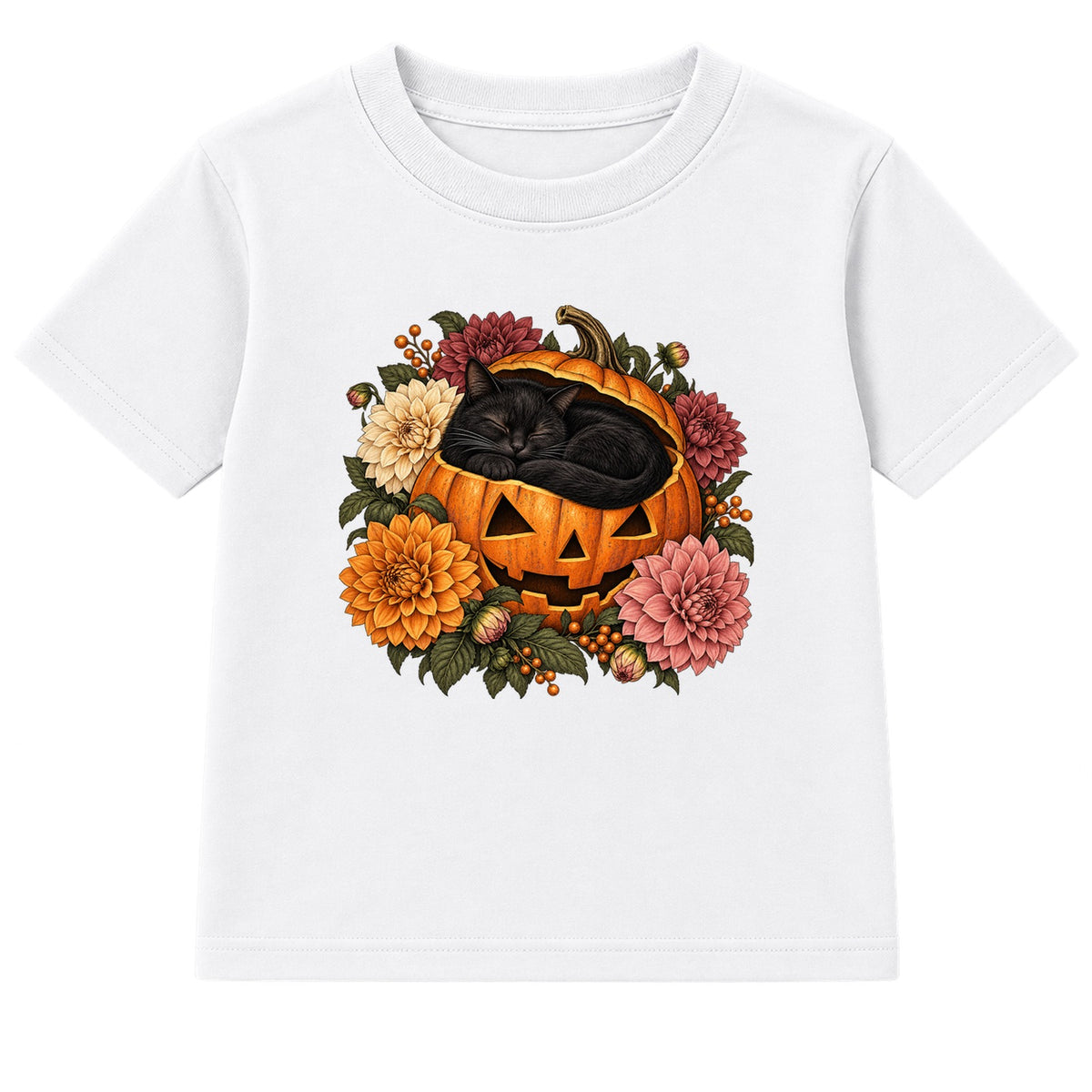 Sleepy Pumpkin Cat adult Halloween t-shirt - White