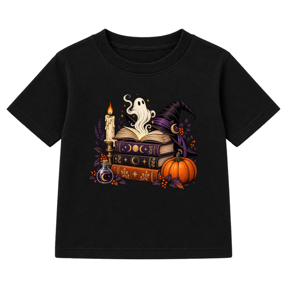 Spellbook Stack adult Halloween t-shirt - Black