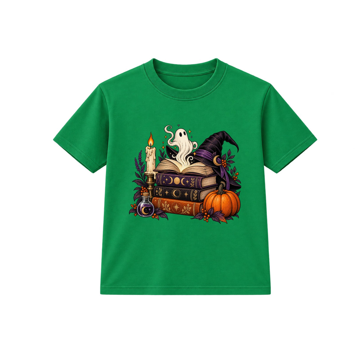 Spellbook Stack adult Halloween t-shirt - Green