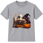 Spellbook Stack adult Halloween t-shirt - Heather Grey