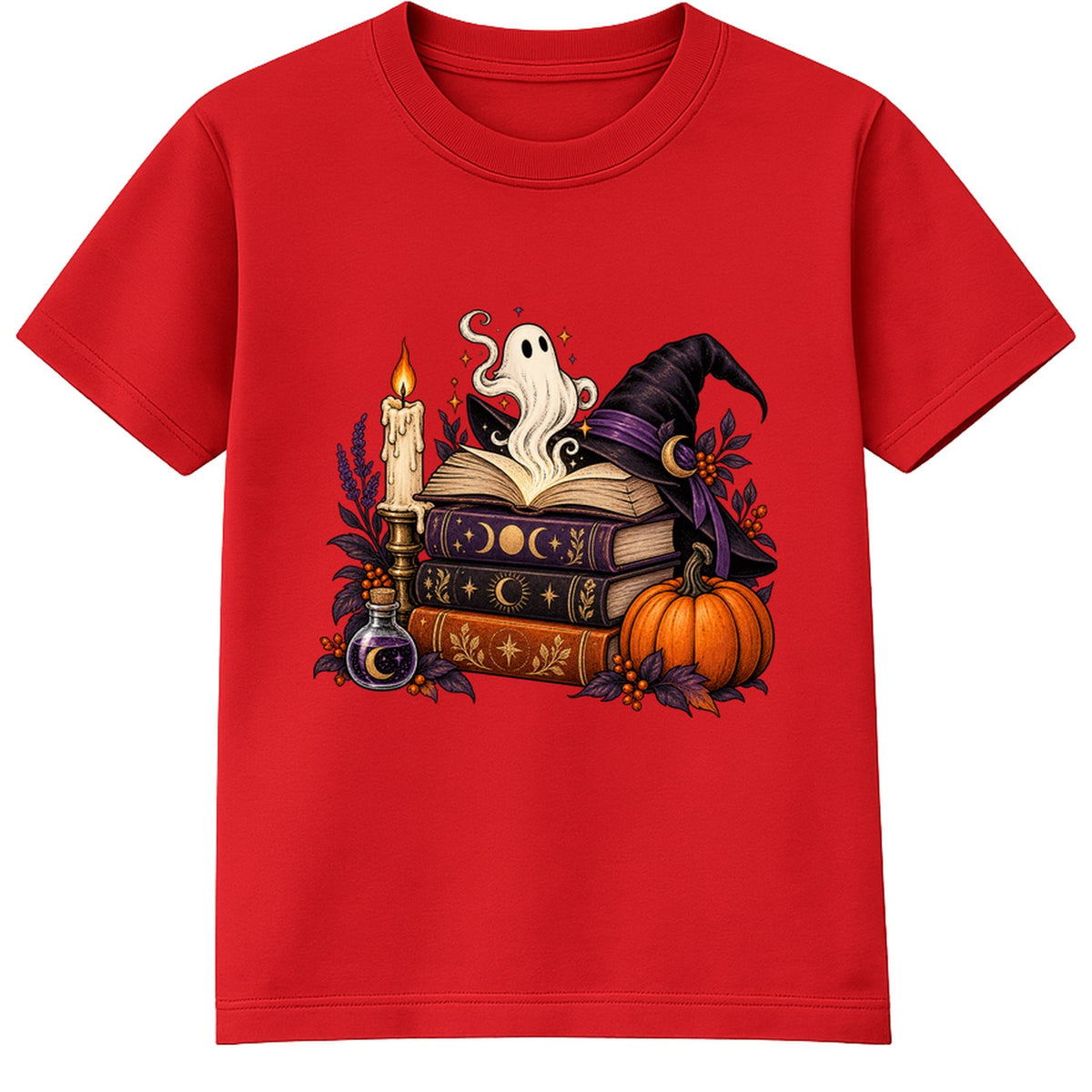 Spellbook Stack adult Halloween t-shirt - Red