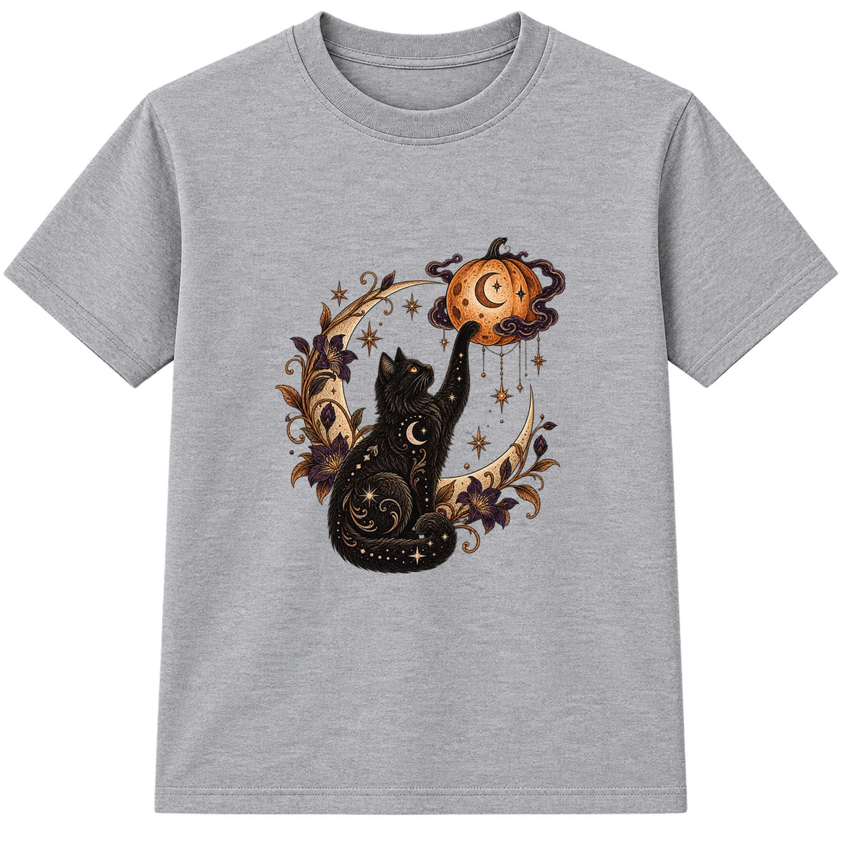 Celestial Cat adult Halloween t-shirt - Heather Grey