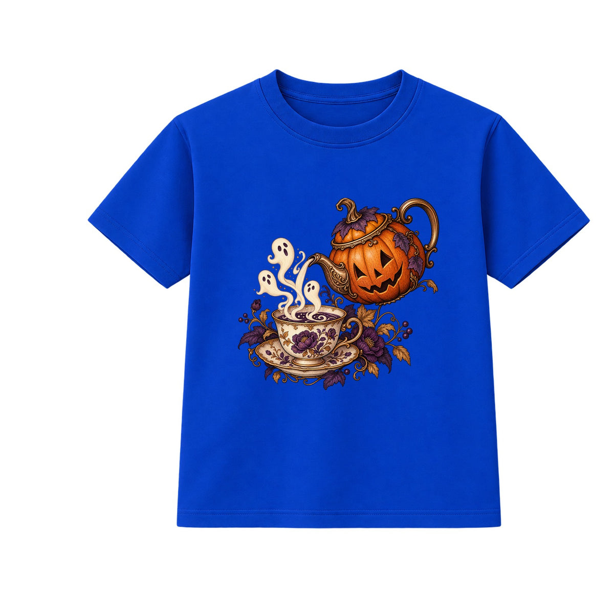 Pumpkin Teapot adult Halloween t-shirt - Blue