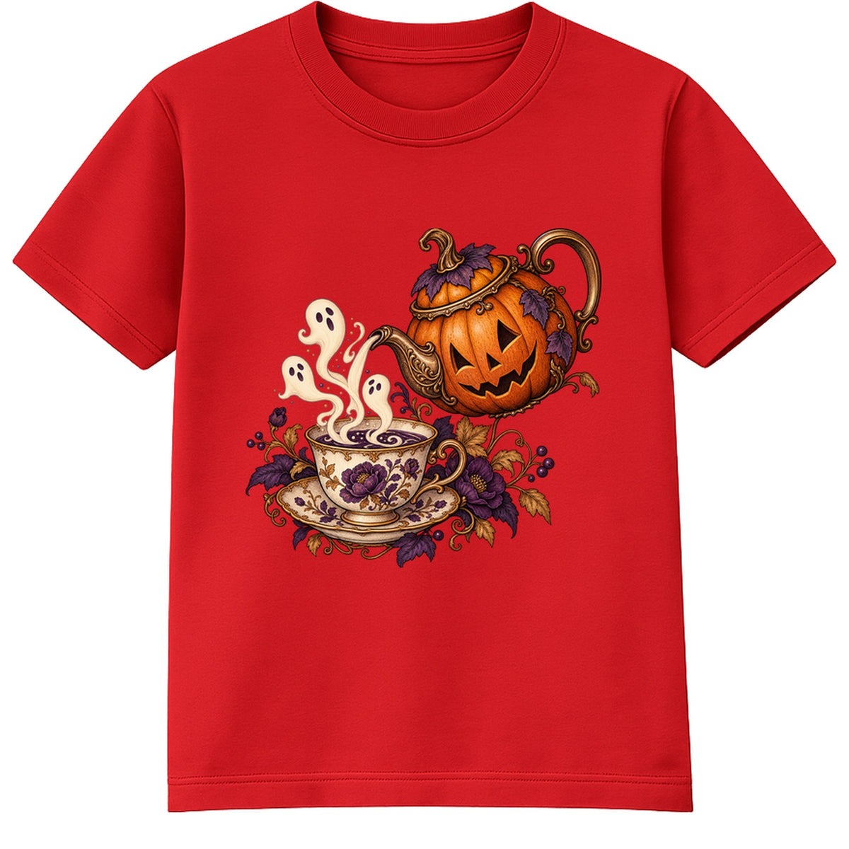 Pumpkin Teapot adult Halloween t-shirt - Red