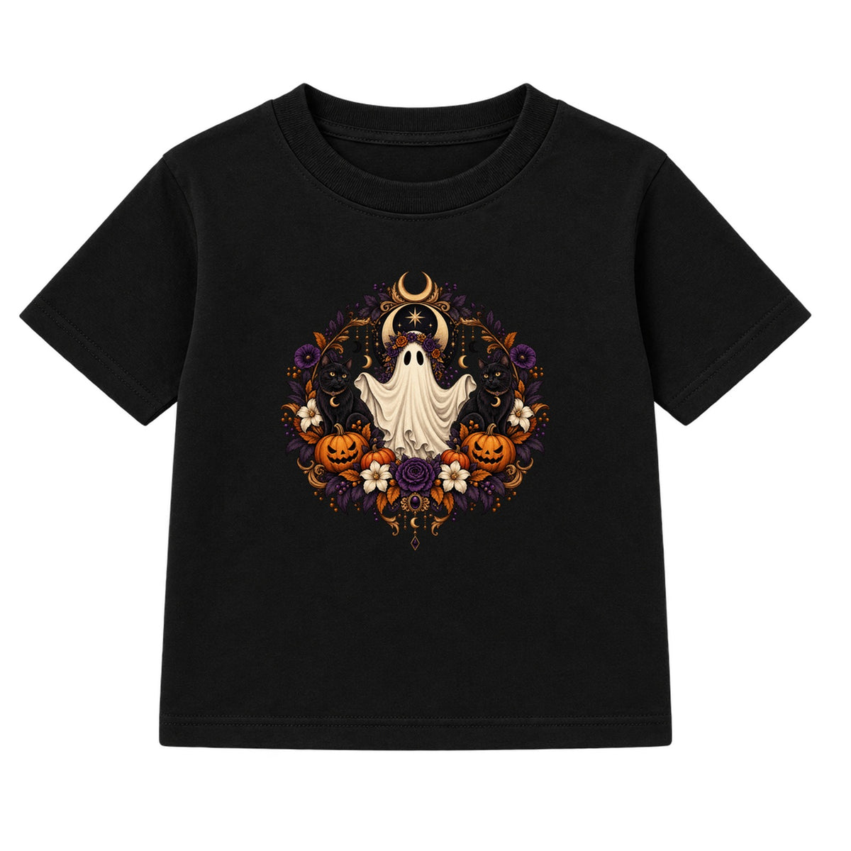 Ghost Wreath adult Halloween t-shirt - Black